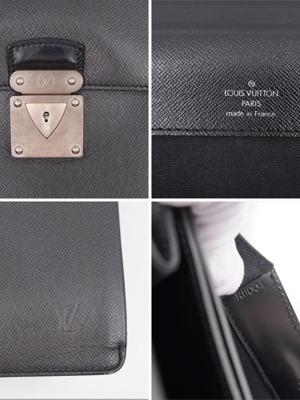 Louis Vuitton Briefcase Black Textured Leather Briefcase with Silver Lock